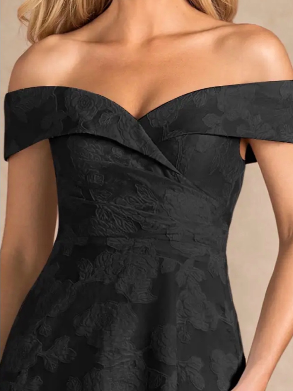 Azazie Black Jacquard One-Shoulder Evening Gown